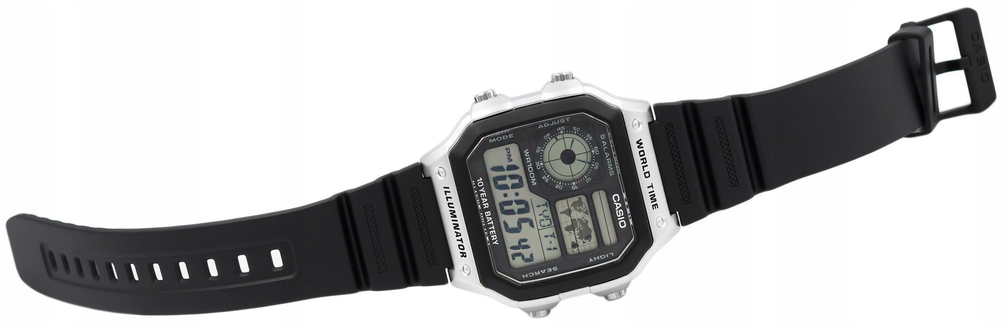 MĘSKI ZEGAREK CASIO AE-1200WH-1CVEF 100M ALARM LED Mechanizm kwarcowy