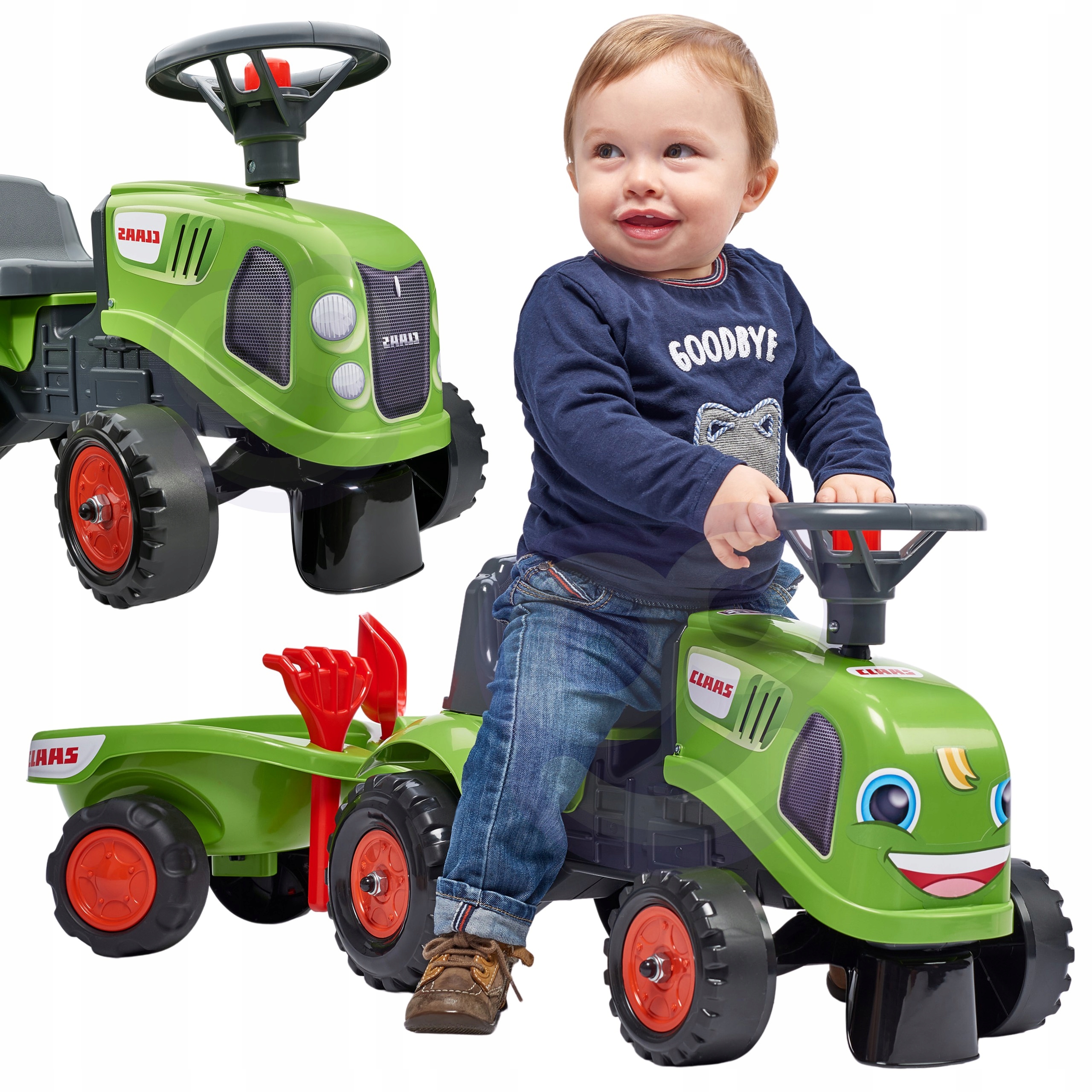 Traktorek Jeździk Z Przyczepką Baby Class Klakson Grabki Łopatka Falk