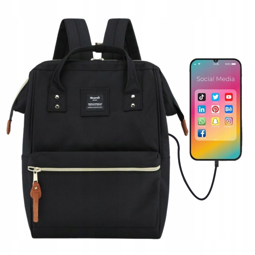 Himawari plecak podróżny z Usb sportowy na laptopa do szkoły pracy a4
