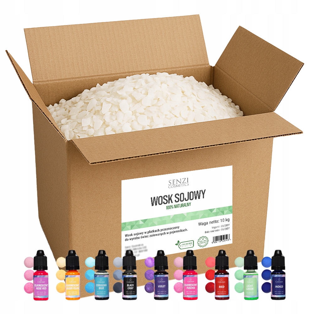 Sójový Vosk Na Sviečky 10 kg Prírodný Premium Farbivá Sada 9 x 10 ml Zadarmo