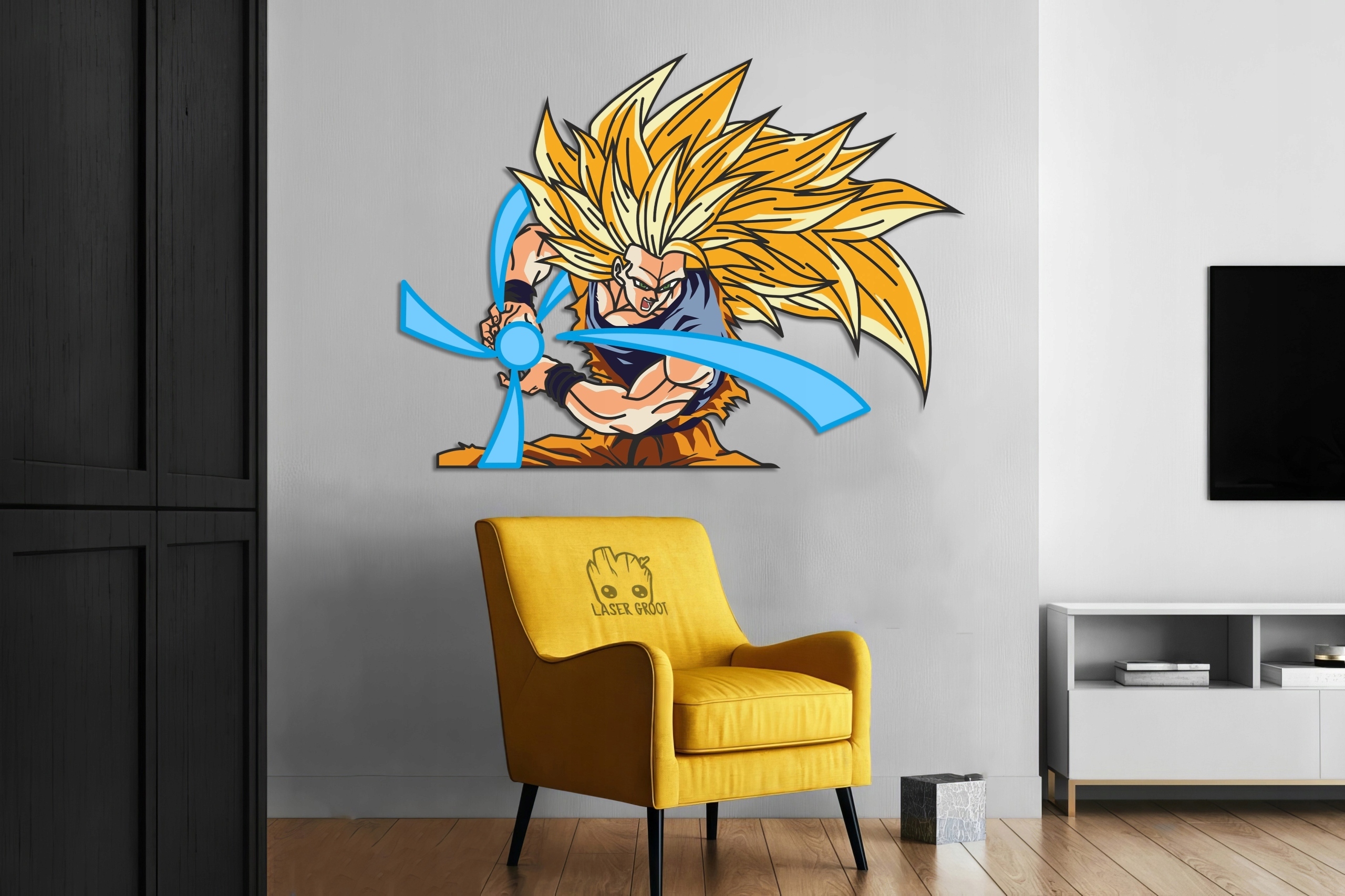 Drevený obraz Anime Goku SSJ3 Dragon Ball Nočná Lampa Led