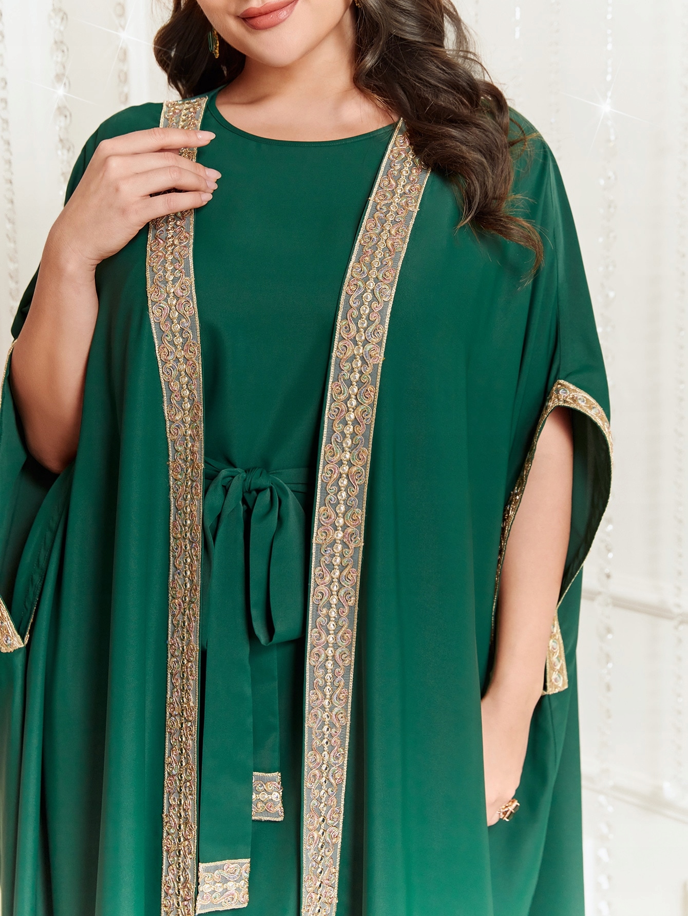 Šaty V Arabském Stylu Zdobené Zelenou Barvou 5XL 50