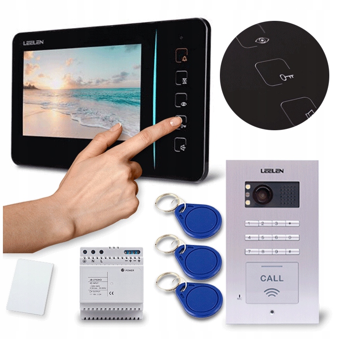 Set Videovrátnik 7" Leelen JB305 N60 Furtka Brána 3x Kľúčenka Napájací Zdroj Din