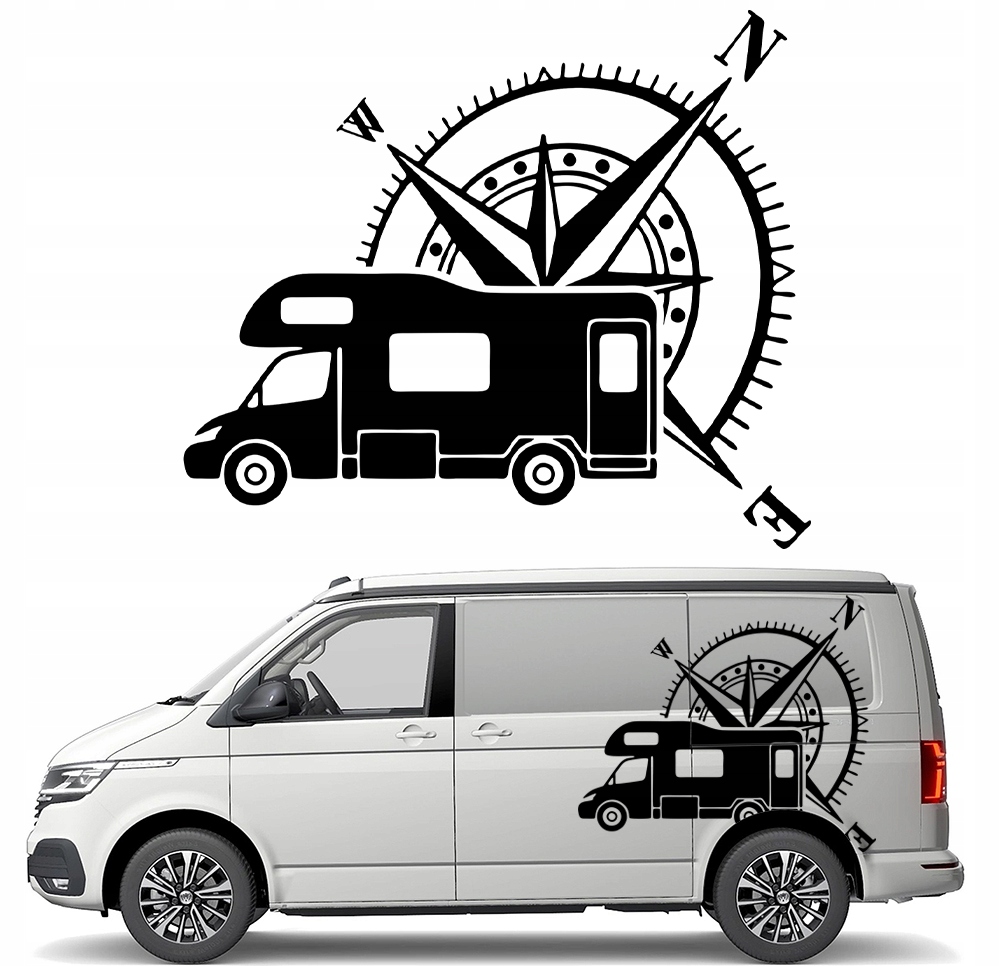 Samolepka Grafika na karavan a karavan Kompas Růže Větrů 90x105