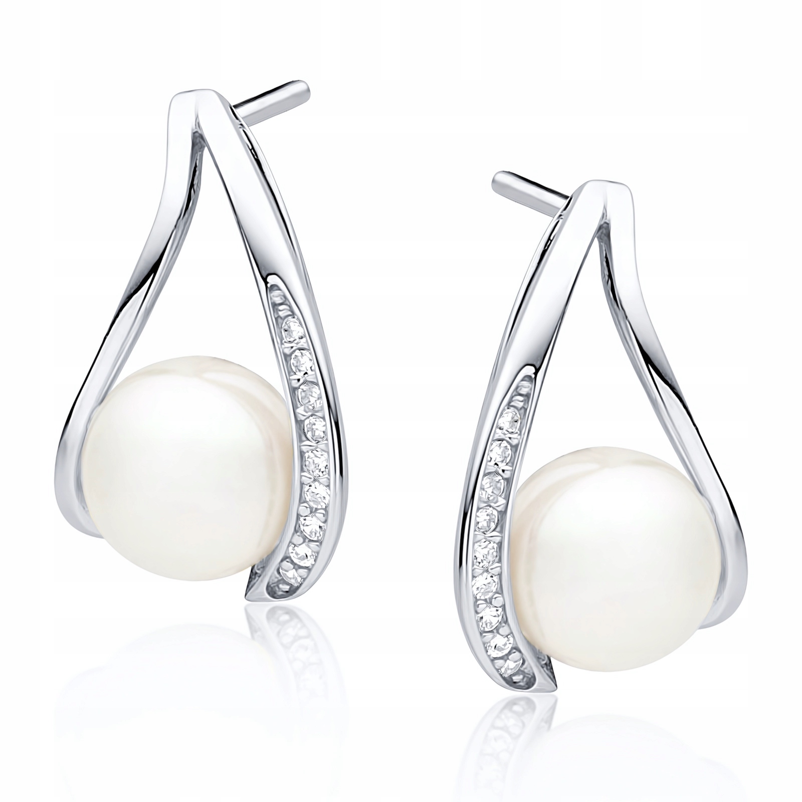 Rodowane Srebrne Kolczyki Łezki Perła Cyrkonia