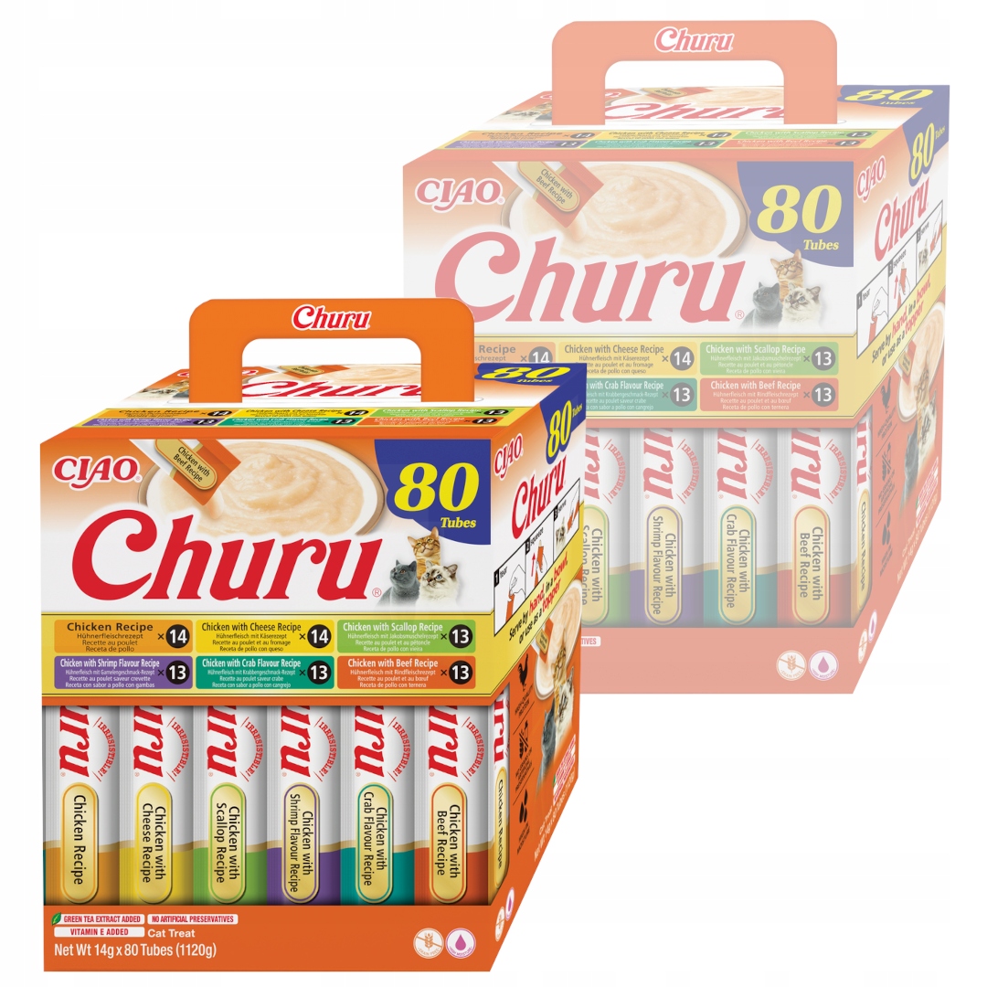 Levně Inaba Cat Churu 160x14 g (2240 g) Krémová Pamlsek Pro Kočky Mix s kuřecím masem