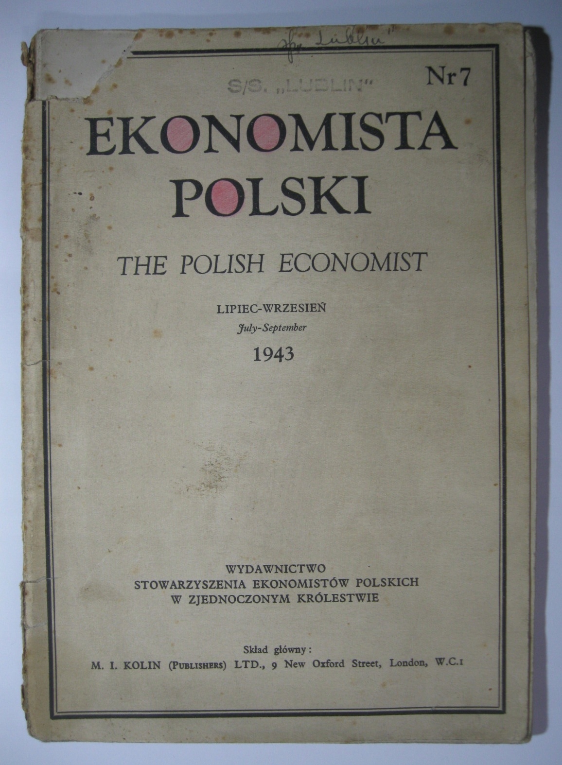 Ekonomista polski, Nr 7, Rok 1943, PIECZĄTKA STATEK S/S 