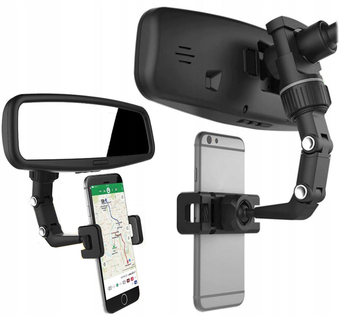 UCHWYT NA TELEFON NA LUSTERKO WSTECZNE DO AUTA 90 OBROTOWTY 360 REGULOWANY Stan opakowania oryginalne