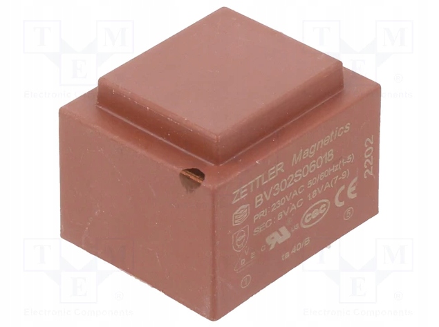 Transformator zalewany Tht 1,8VA; 230VAC; 6V; 300mA BV302S06018