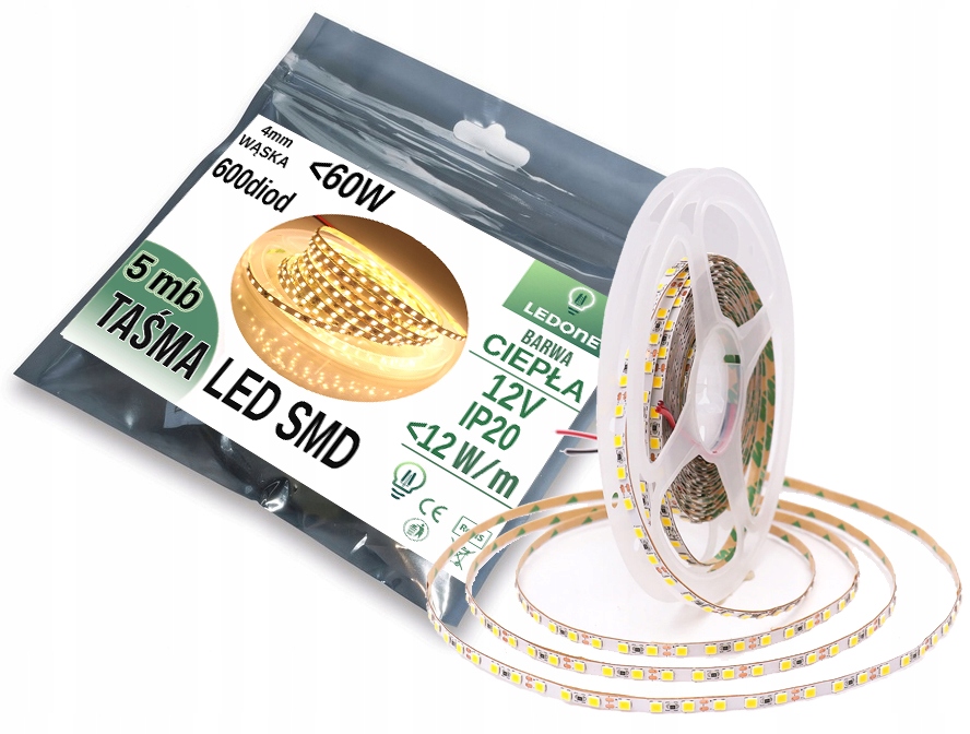 

Wąska Taśma Led Premium 4mm 2835 600 IP20 5m