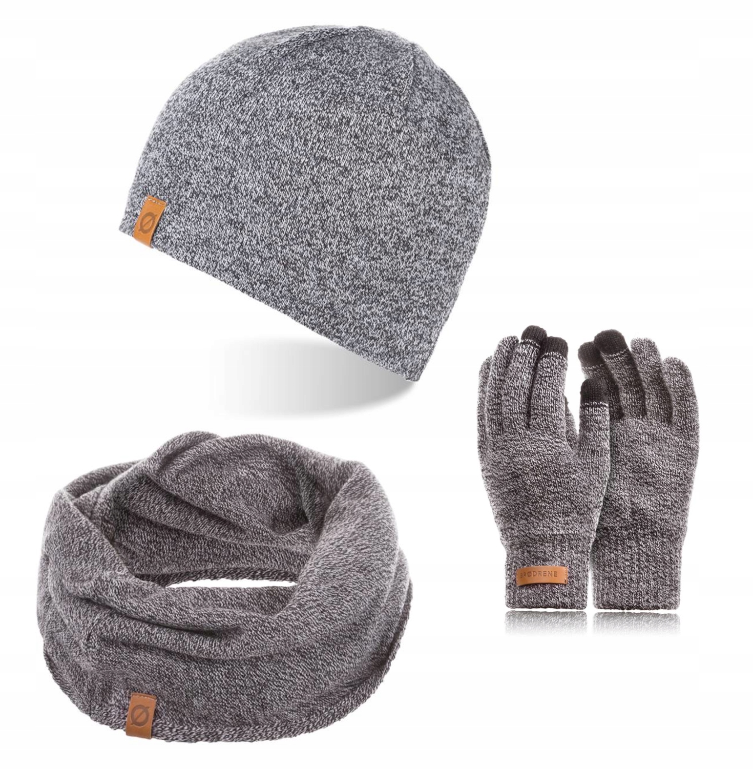 

Szary Komplet Męski Zimowy Czapka Komin Rękawiczki