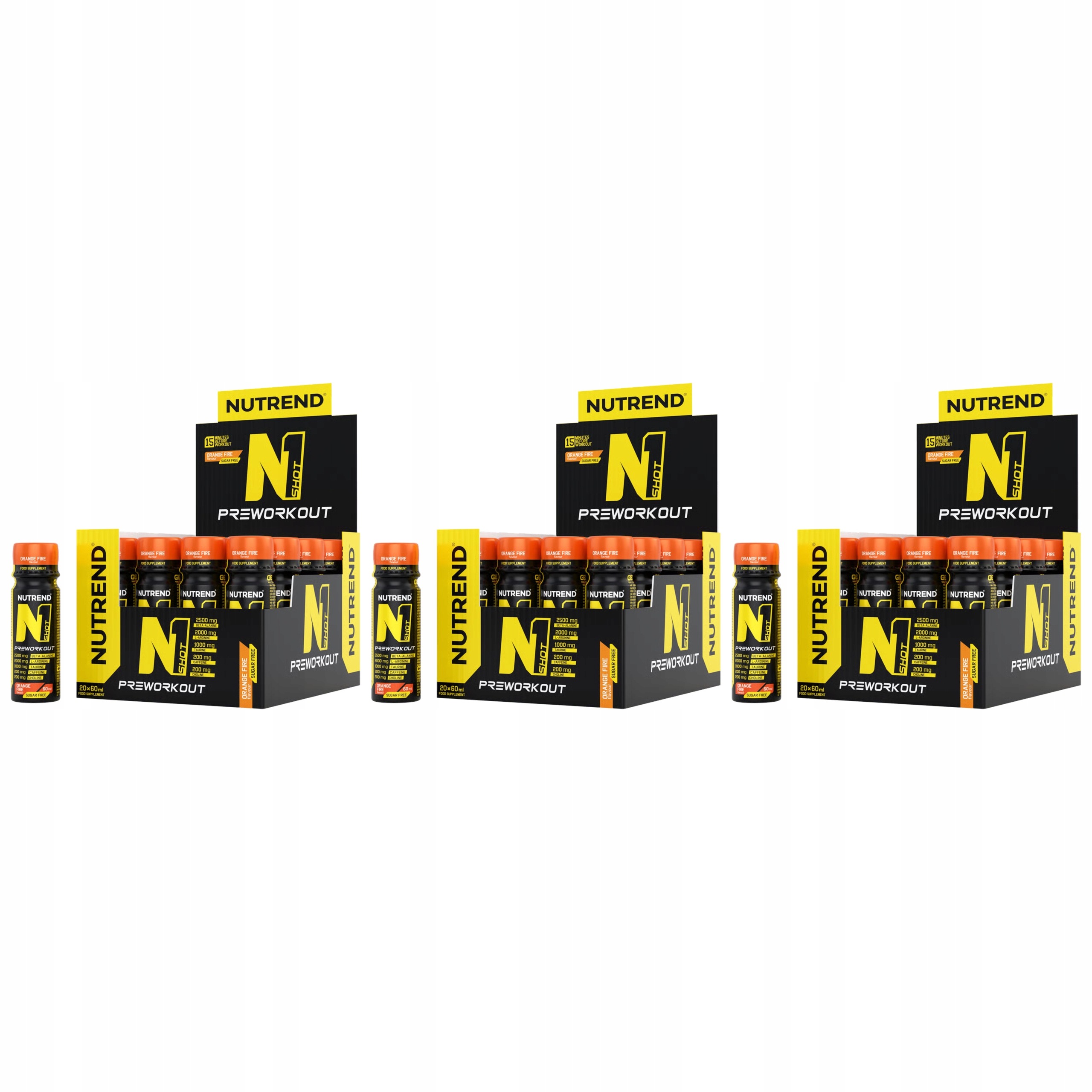 3x Předtréninkovka N1 Shot 20x60 ml Energie Trénink 200 mg Kofein Nutrend