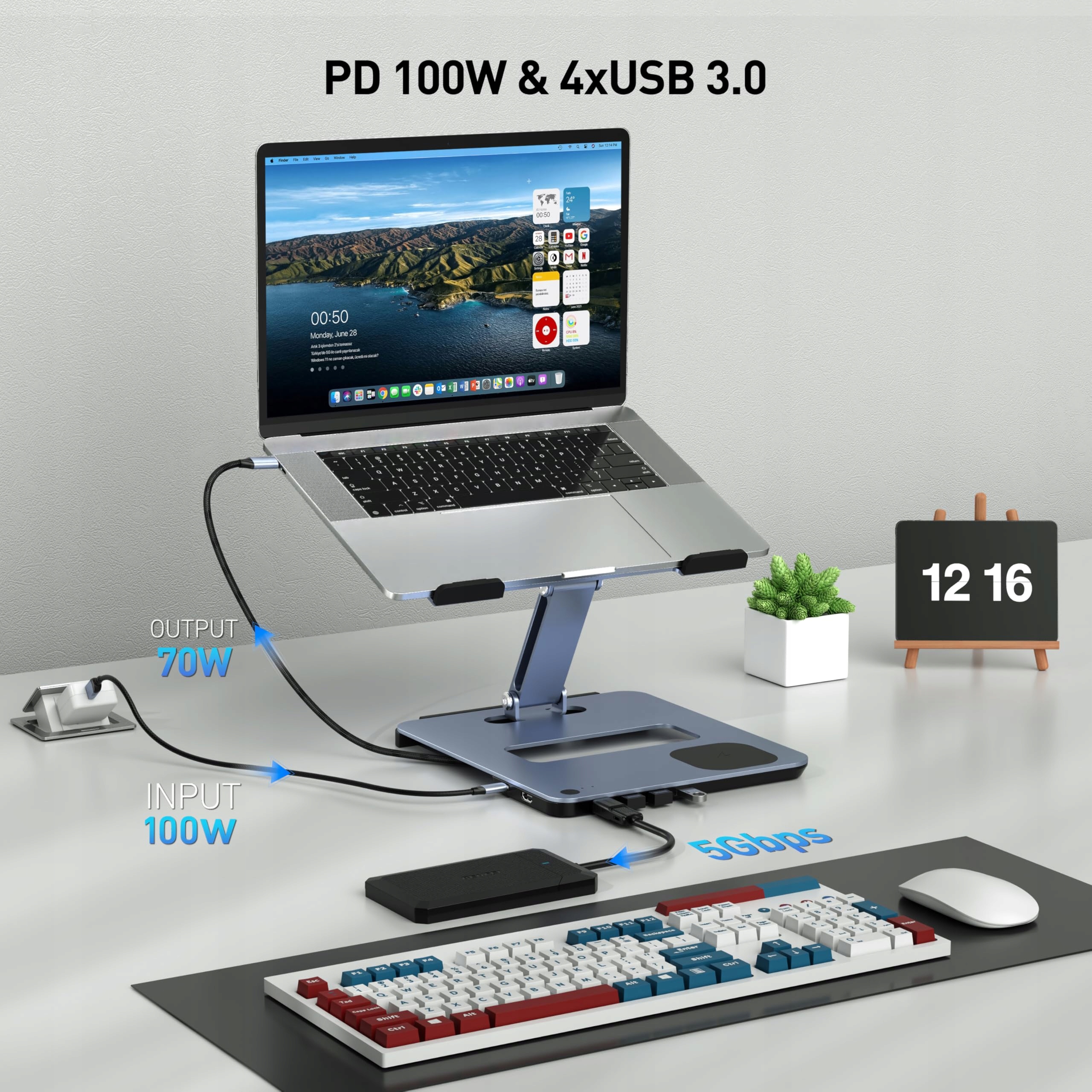 BENFEI ALUMINIOWY STOJAK PODKŁADKA POD LAPTOPA Z USB C 6W1 MAG SAFE — miniatura 3