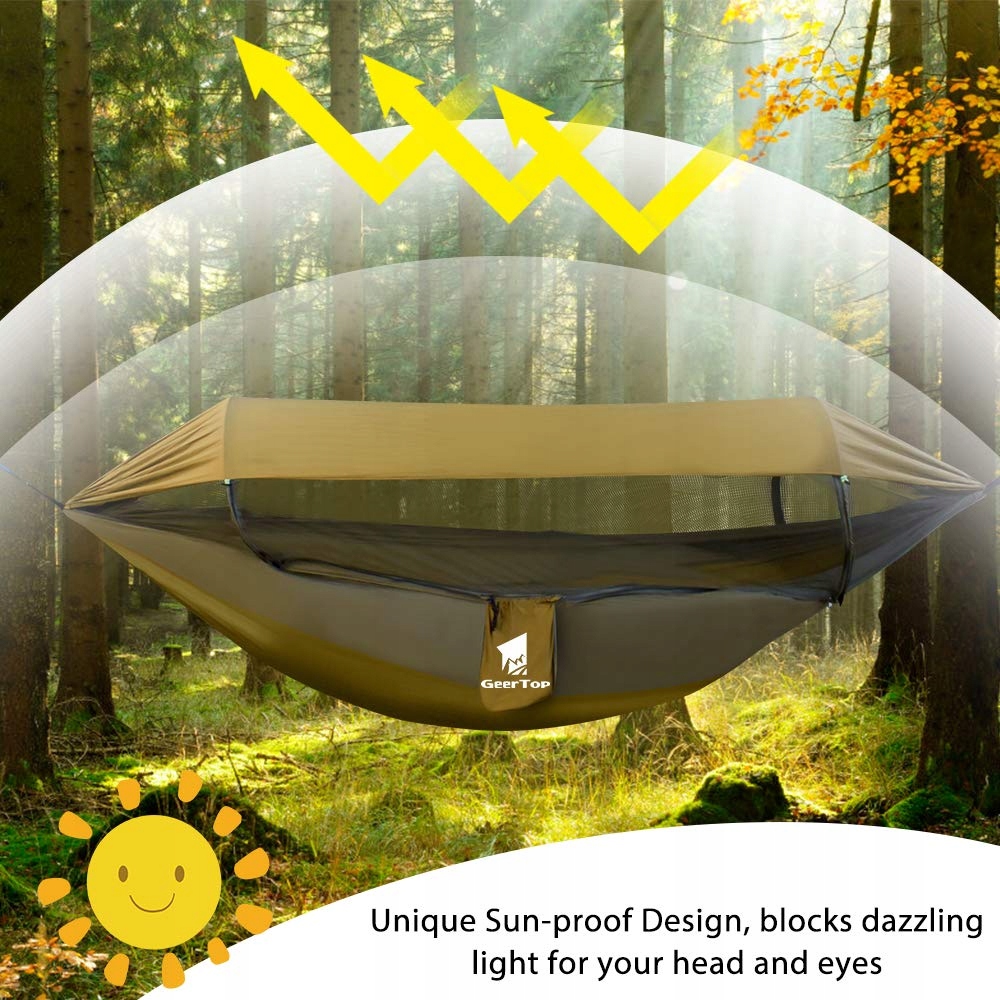 Hamak Outdoor Z Moskitierą I Daszkiem Ultralekki Camping 200kg GEERTOP — miniatura 3