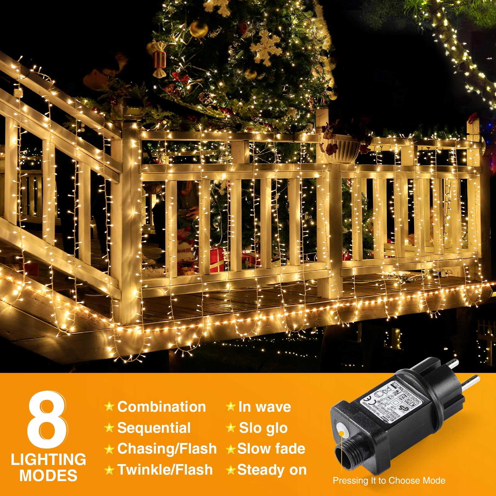 GLOBALINK GIRLANDA ŚWIETLNA LAMPKI ZEWNĘTRZNE 8 TRYBÓW 25M 1000LED — miniatura 4