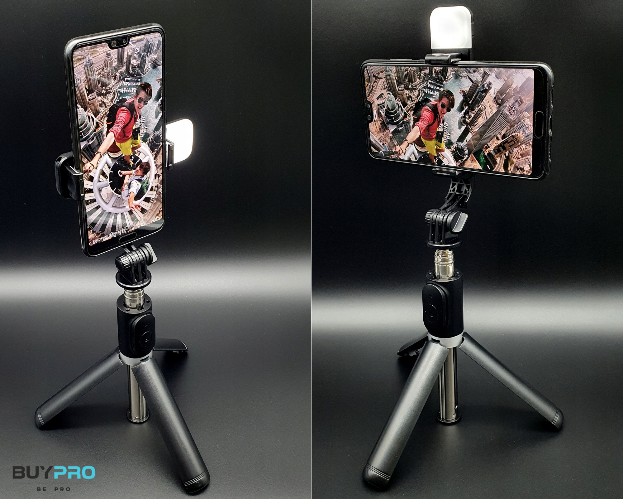 Kij do Selfie Stick Statyw Tripod Pilot Bluetooth Uchywt 104cm z Lampą Led Łączność bezprzewodowa