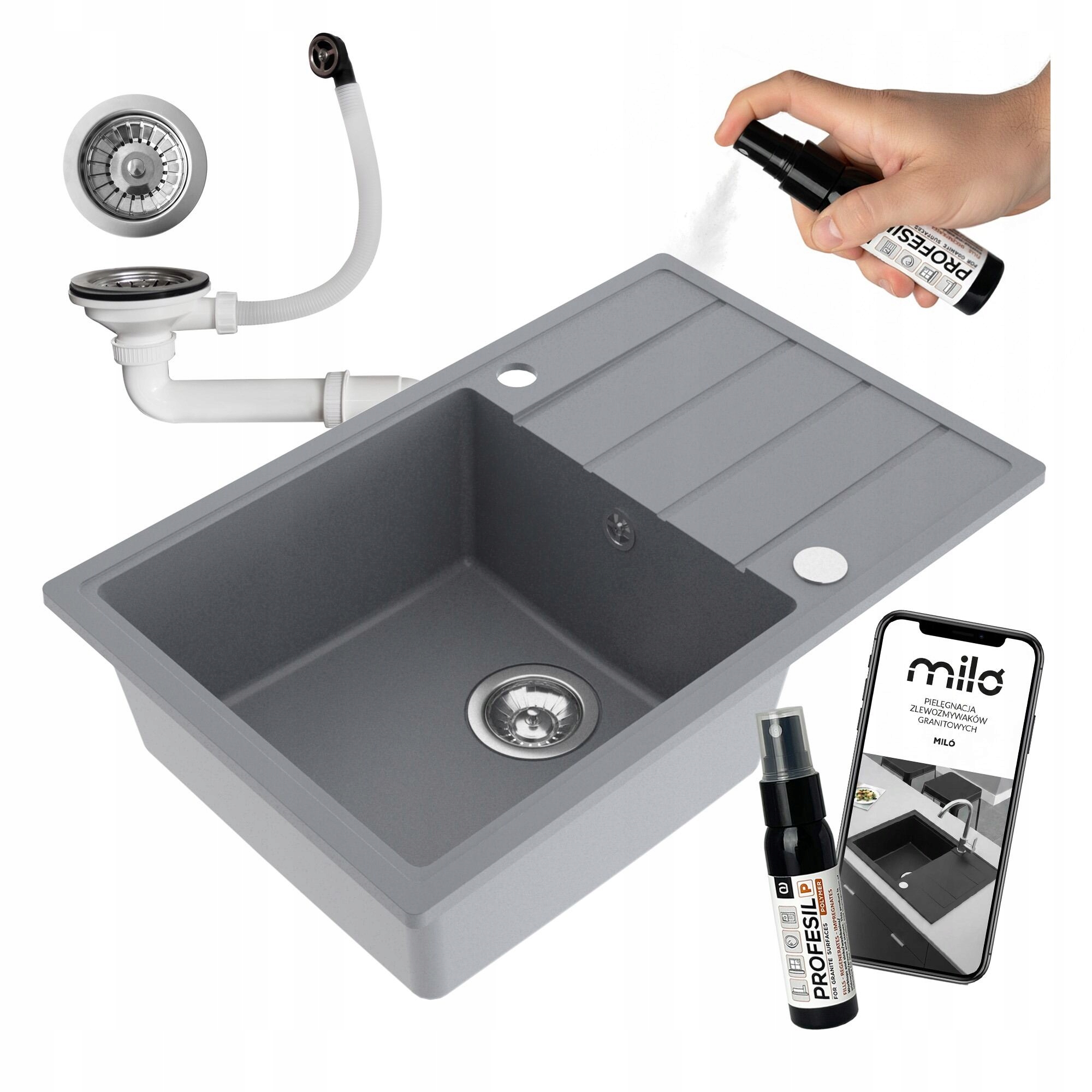 Granitový Drez Jednokomorový Metro Súprava Sifón Veľká Komora