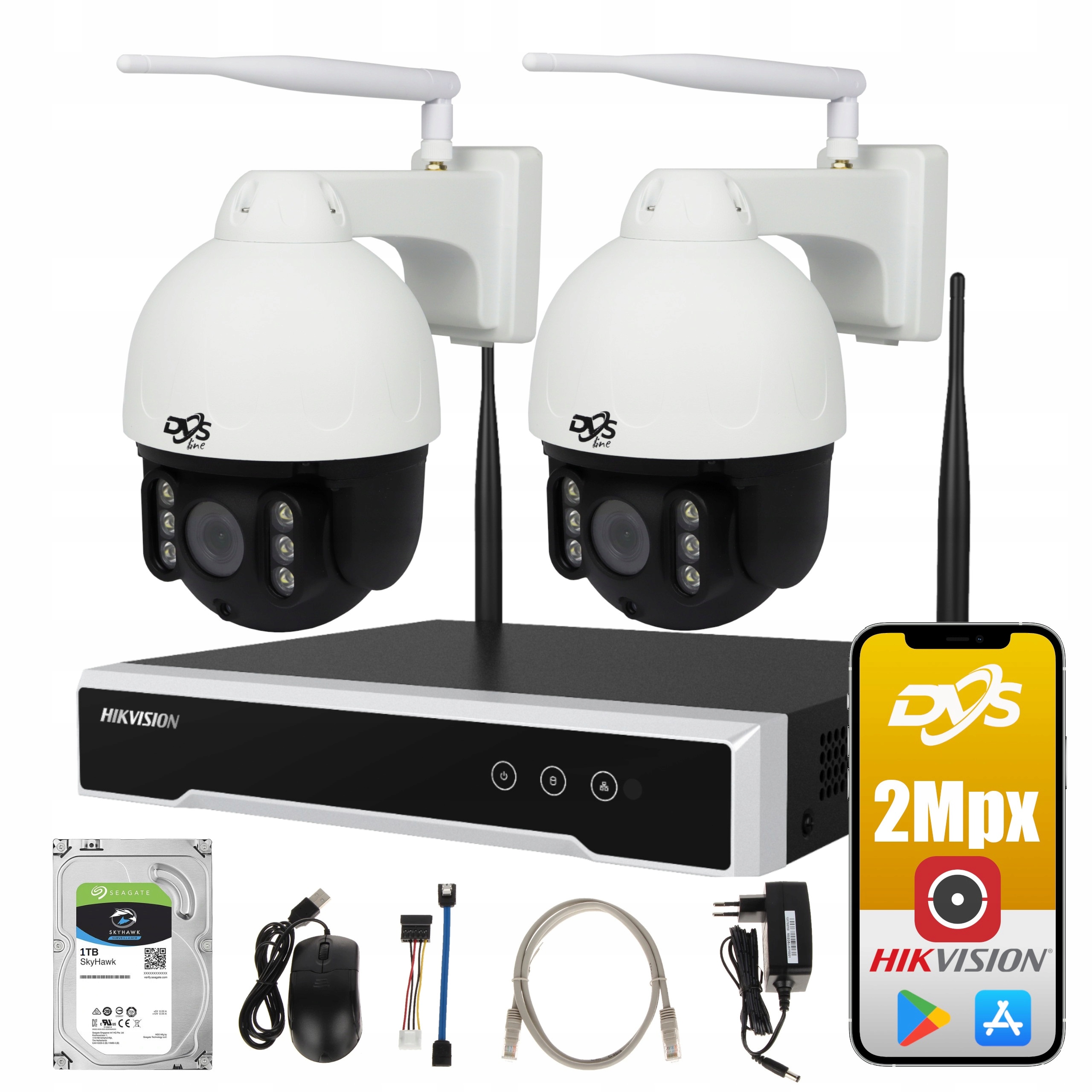 

Zestaw Monitoringu Wifi 2 Kamery Obrotowe 2MPX P2P