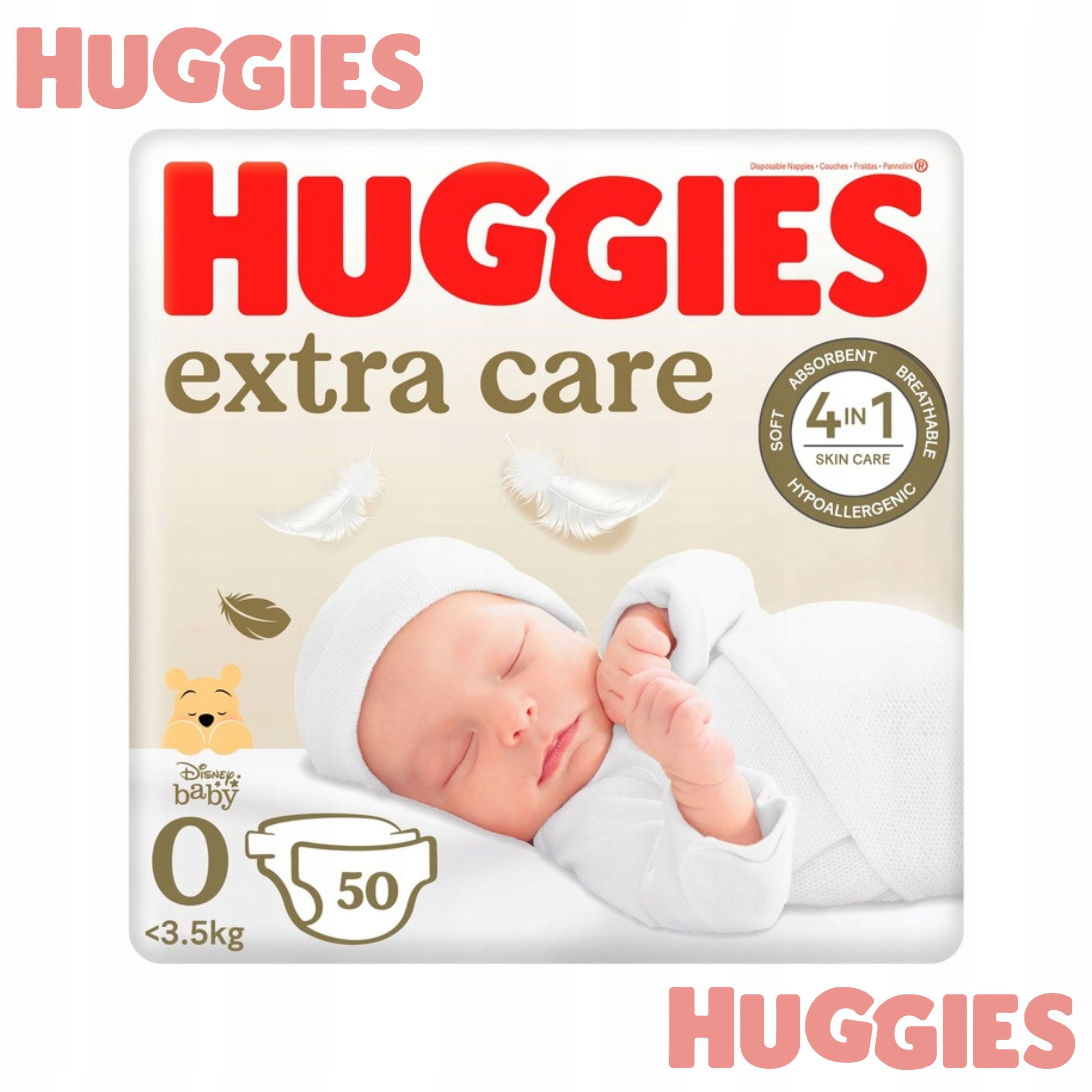 Pieluszki Huggies Extra Care Rozmiar 0 (<3.5kg) 50szt.