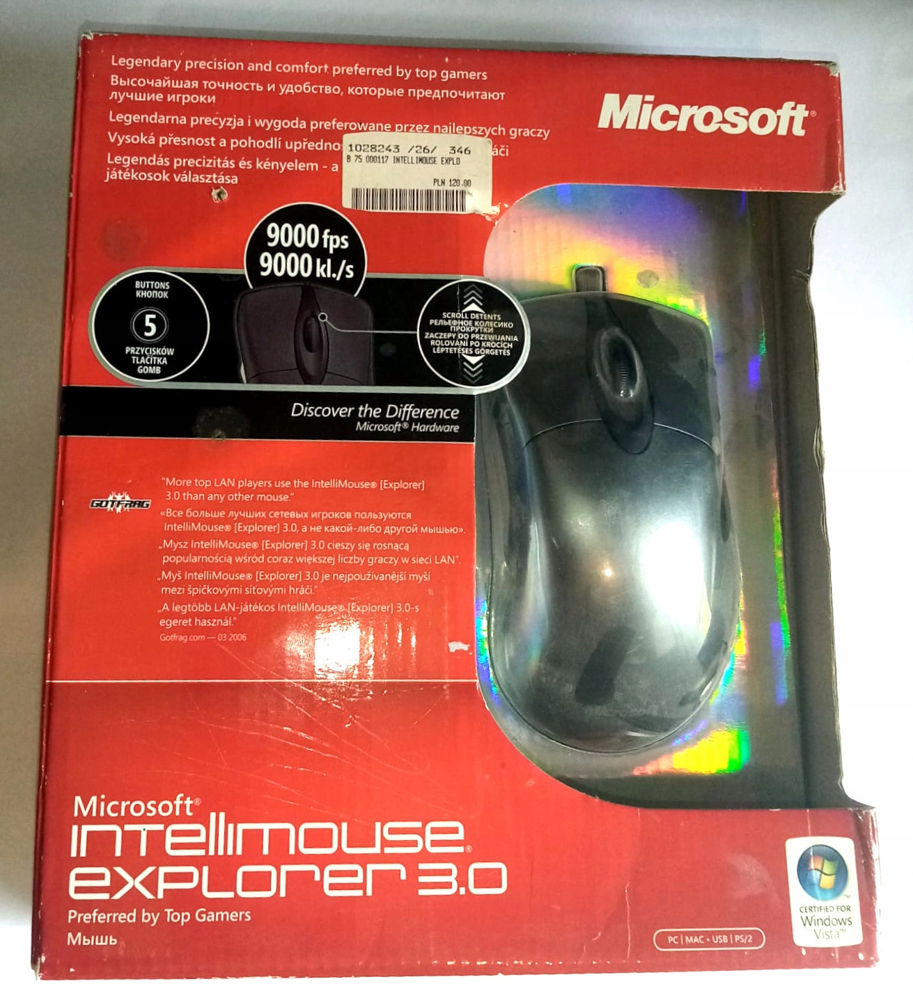 Legendární Myš Microsoft IntelliMouse Explorer 3.0 Box 9000 Fps