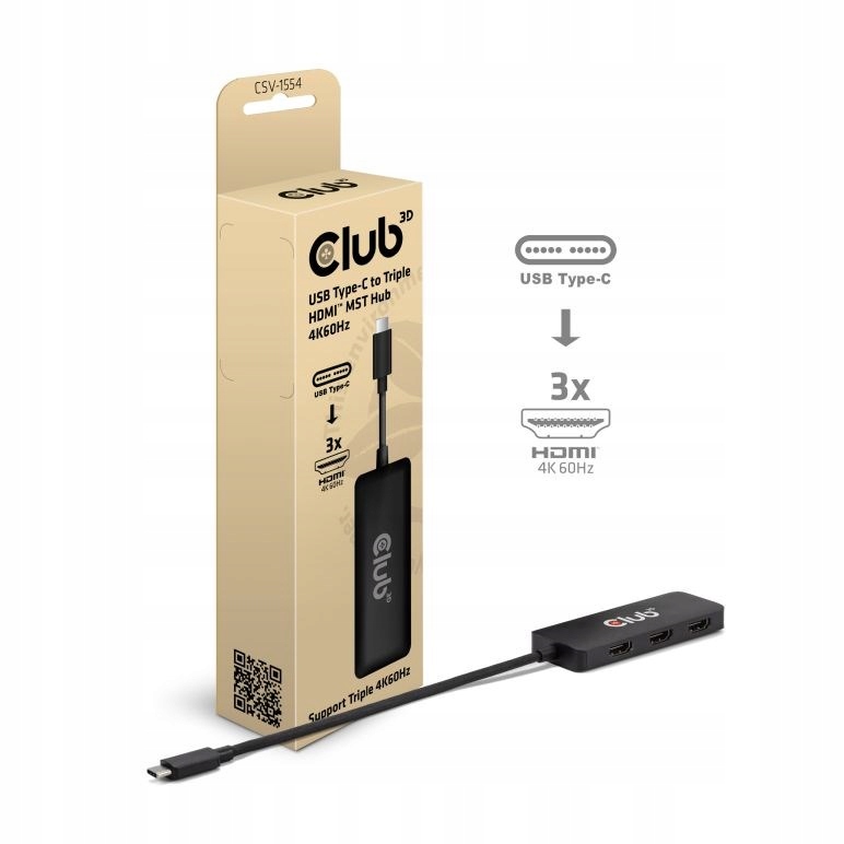 Club3D hub Mst Usb-c na 3xHDMI, Single: 8K30Hz, Triple: 4K60Hz CSV-1554