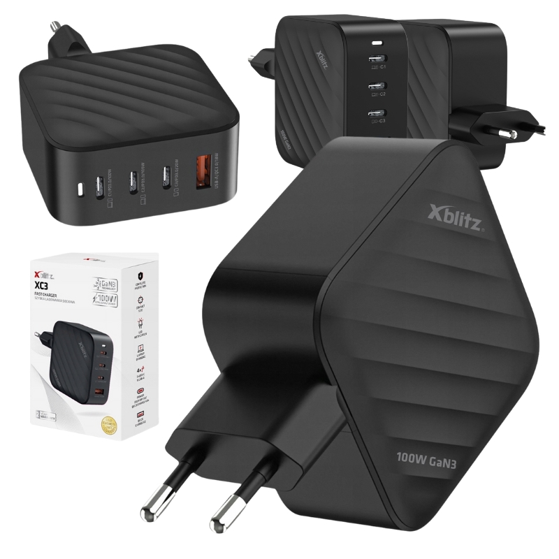 Xblitz XC3 Rychlá Síťová Nabíječka 4 Nabíjecí Porty 3x Usb-c A 1x Usb-a