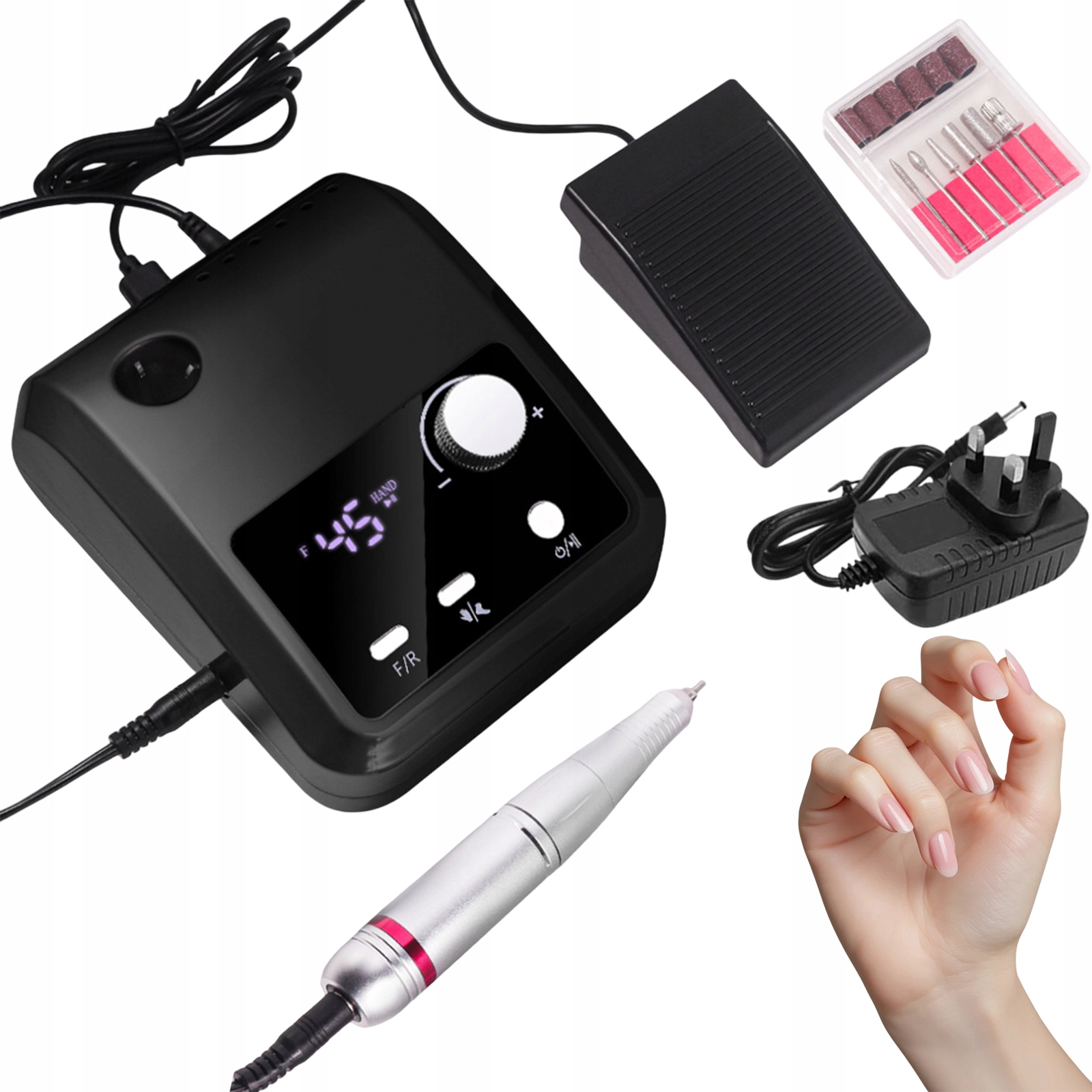 Profesionální Bruska Na Gelové Nehty 45000 Rpm S Nastavením, Černá