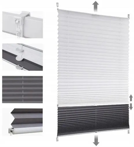 Roleta plisé Sekey 60 cm x 120 cm, dvoubarevná, den a noc, šedobílá