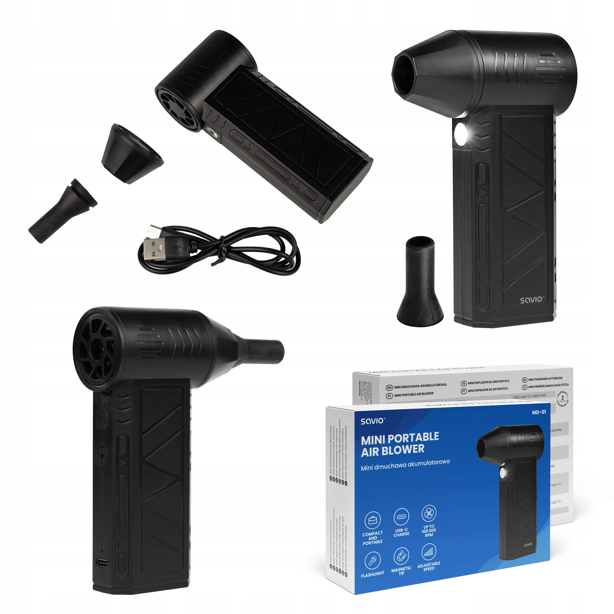 Mini dmuchawa akumulatorowa Savio MD-01 regulacja 3 poziomy bateria 4000mAh