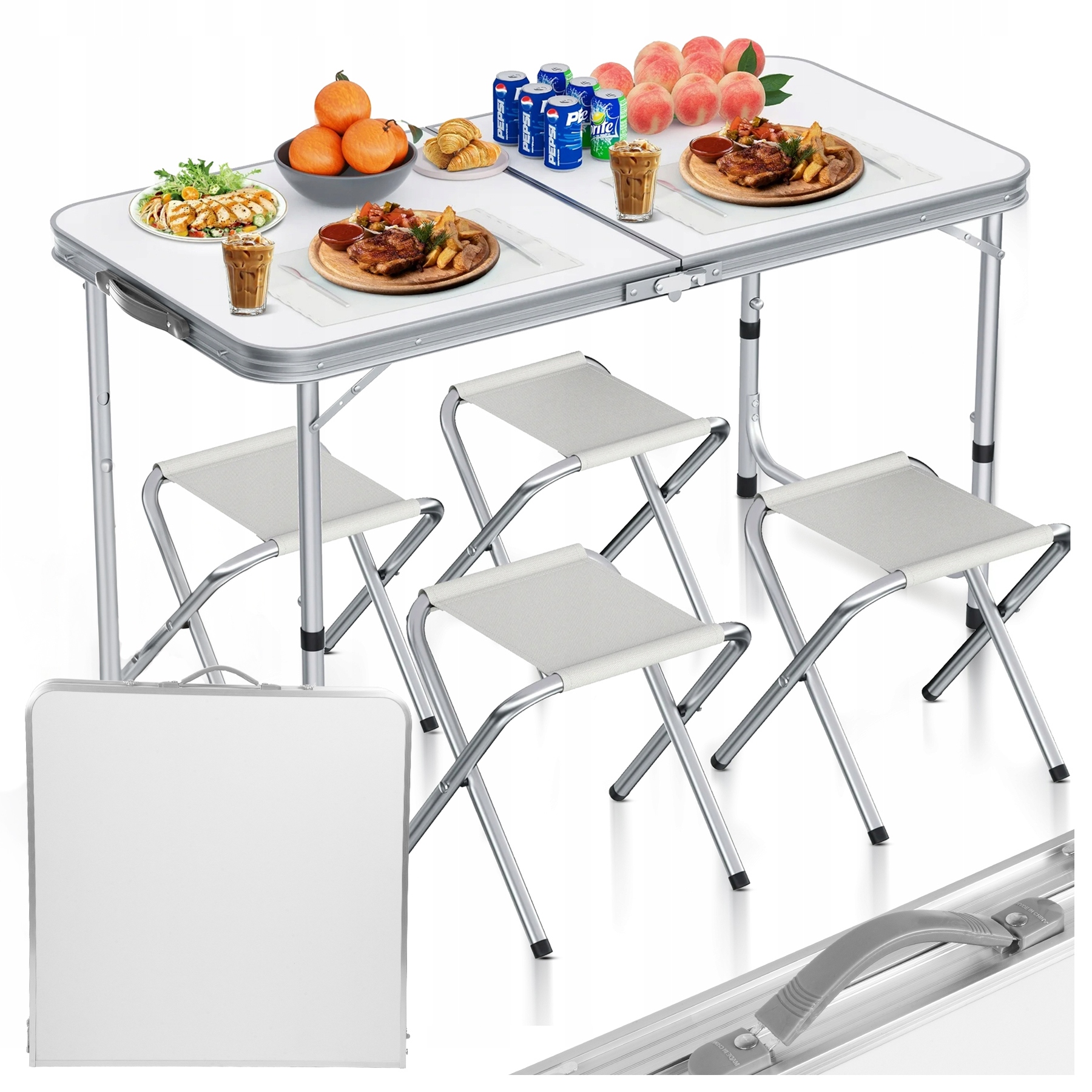 Turistický Skládací Kempingový Stůl Se 4 Židlemi, Nastavitelný