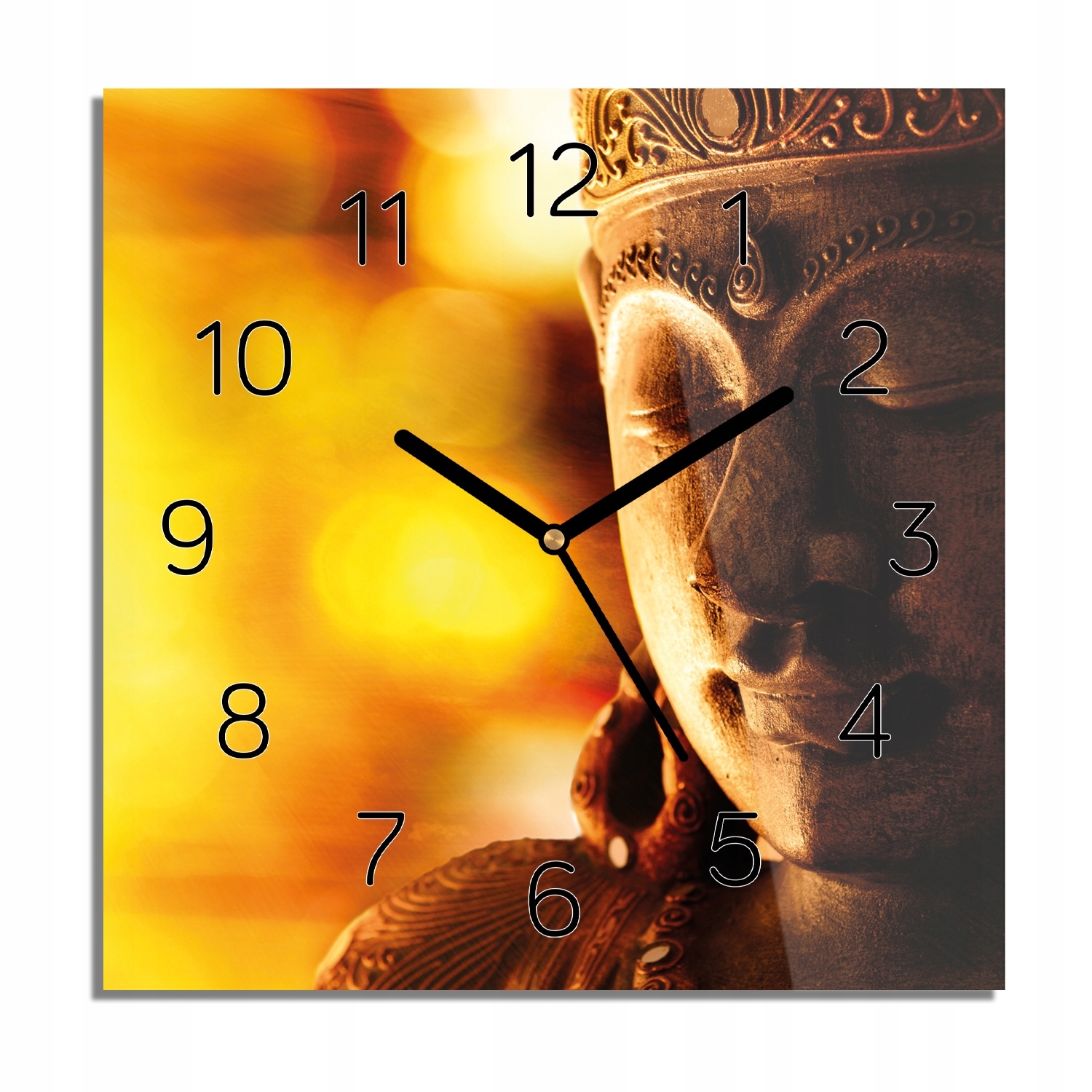 

Budda twarz brąz zegar na szkle cichy 30x30 z foto