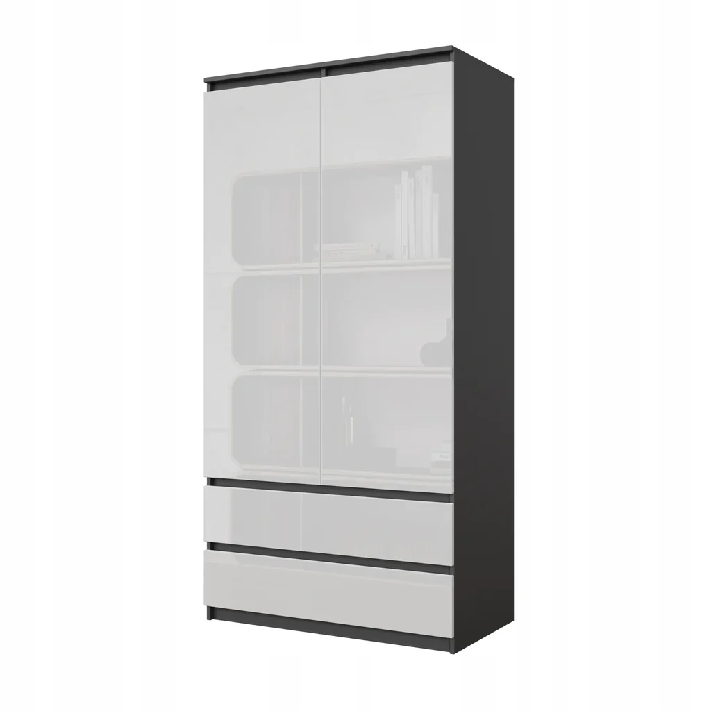 Szafa 90 CM Joelle Antracyt/biały Połysk 2 Drzwi 2 Szuflady 3 Półki