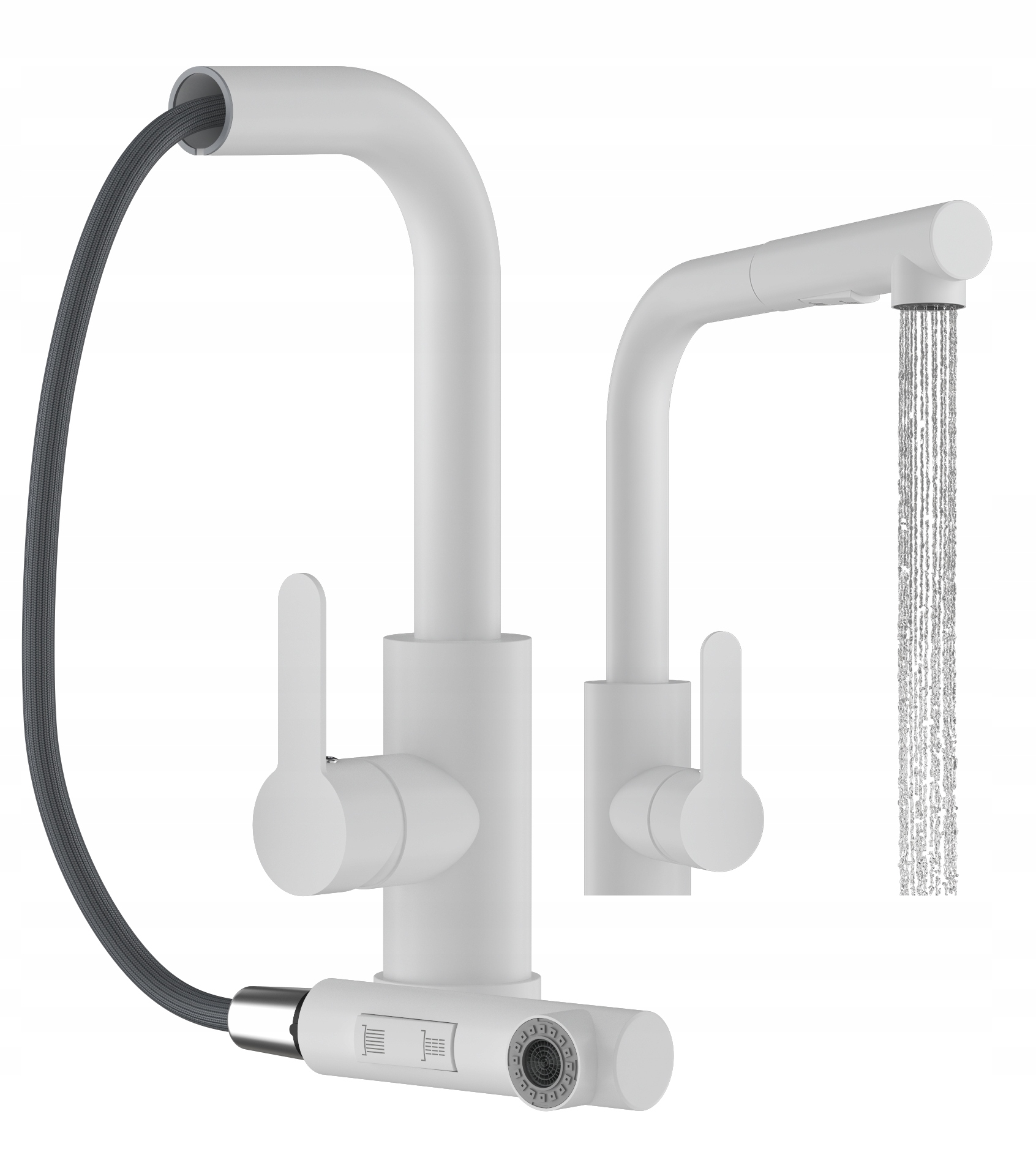 Biely Kuchynský Kohútik S Výsuvným Výtokom, 2 Prúdy Do Drezu Ebro