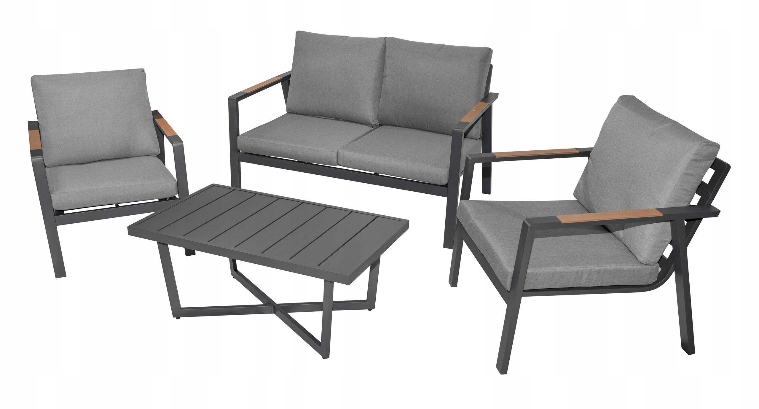 loftowe Meble Ogrodowe aluminiowe Sofa 2 Fotele Stolik nowoczesne