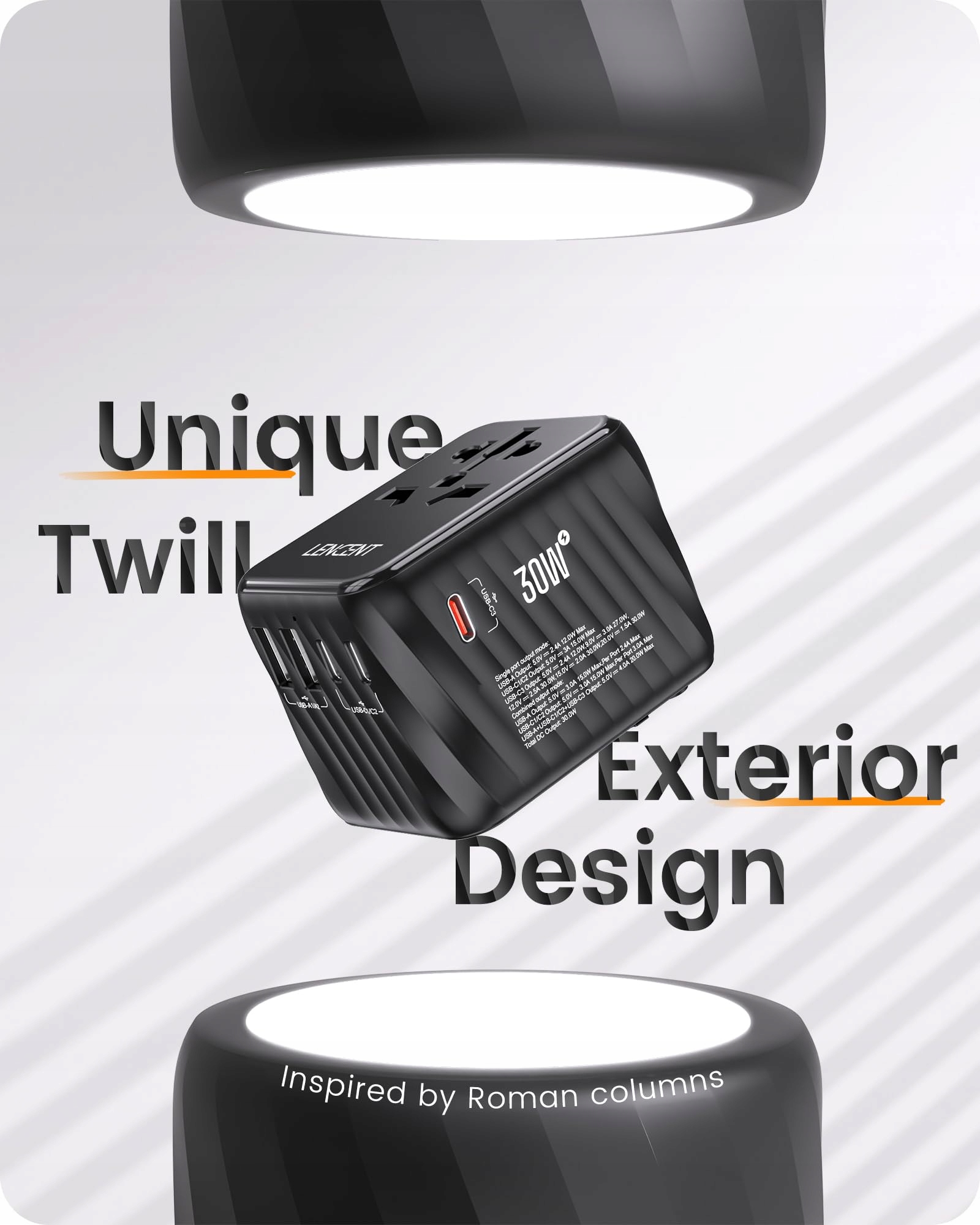 LENCENT Adapter Podróżny 30W Ładowarka USB C i A Do EU UK AU USA — miniatura 4