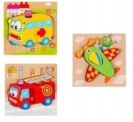 PUZZLE DREWNIANE EDUKACYJNE UKŁADANKA sorter3wzory