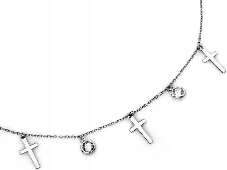 Stříbrný krátký náhrdelník Choker 925 s třemi křížky a zirkony, 43 cm