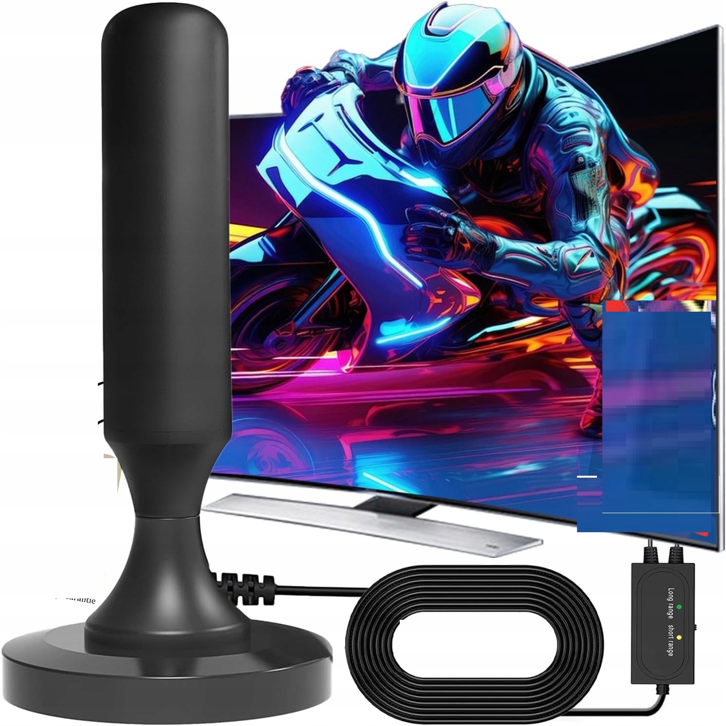 ANTENA TV WEWNĘTRZNA DVB T2 4K 500 KM MAGNETYCZNA 360 STOPNI HD CZARNY