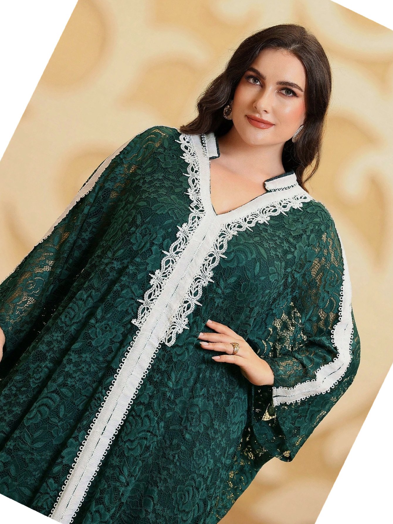 Šaty v arabském stylu, zelená, dvoudílná, krajková, 5XL 50