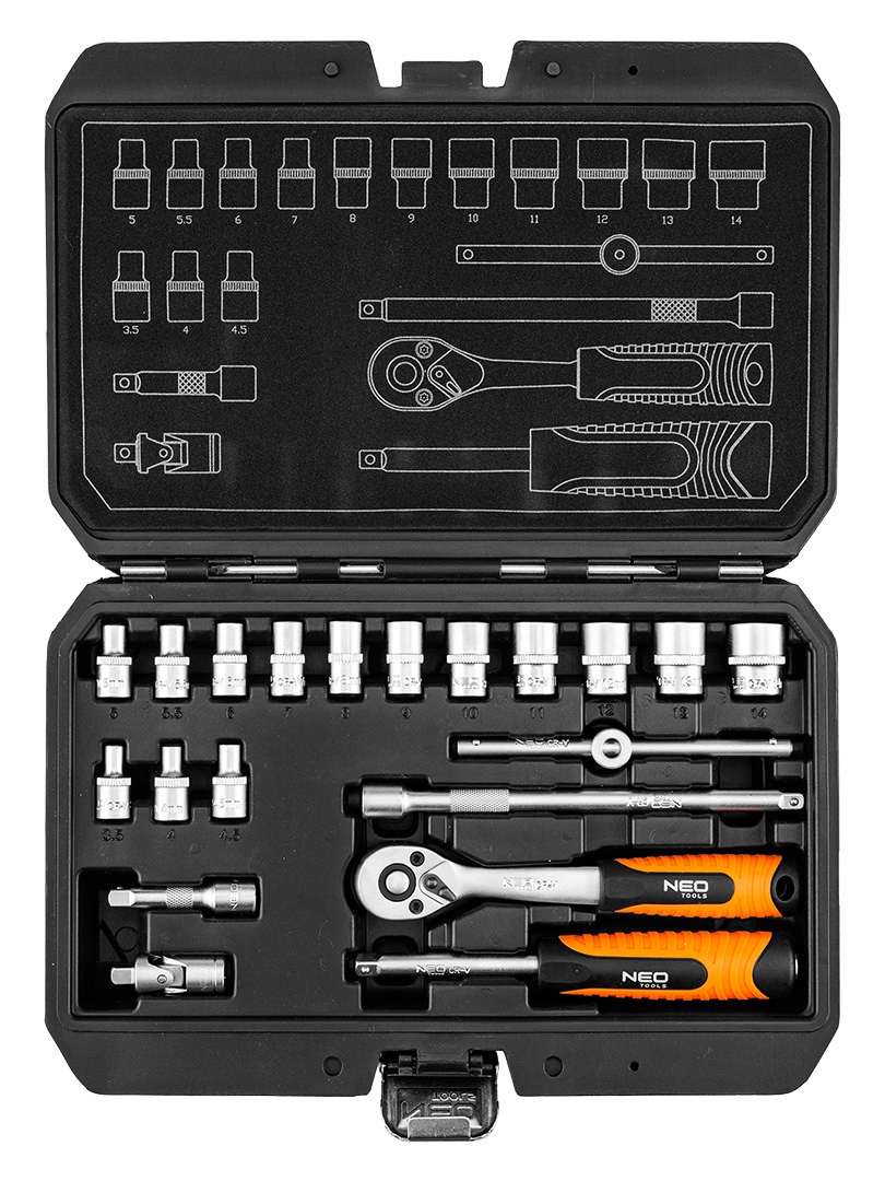 Neo zestaw kluczy nasadowych 20 el. Grzechotka 1/4" 10-230