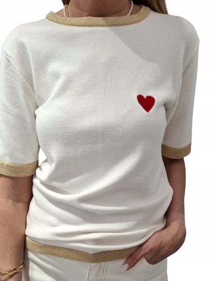 Yarn Premium Svetrová halenka Bílá Zlatá Červené srdíčko Novinka