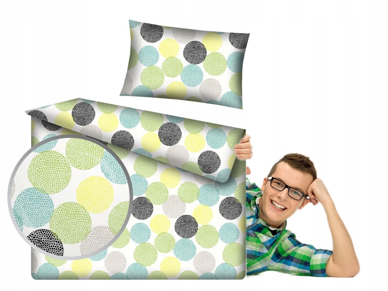 

Pościel Biała W Zielone Grochy Kółka 140x200 CM