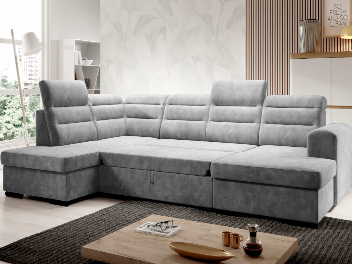Velký Rohová Sedací Souprava rozkládací tvar U 320x202x103 opěrky hlavy Moon O-sofa