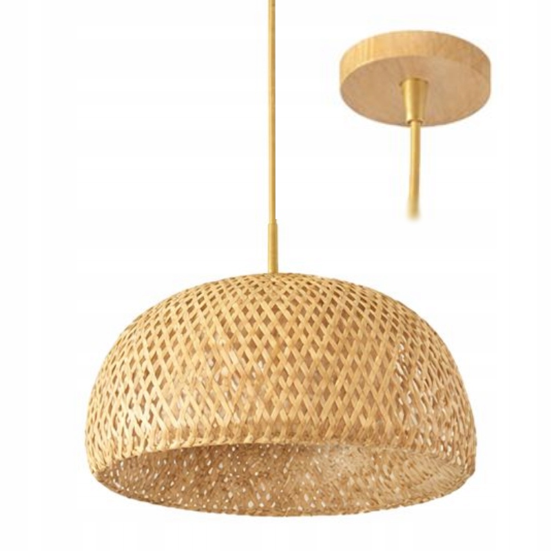 Wisząca lampa bambusowa Boho Naturalna nowoczesna 30cm E27 złoty kabel