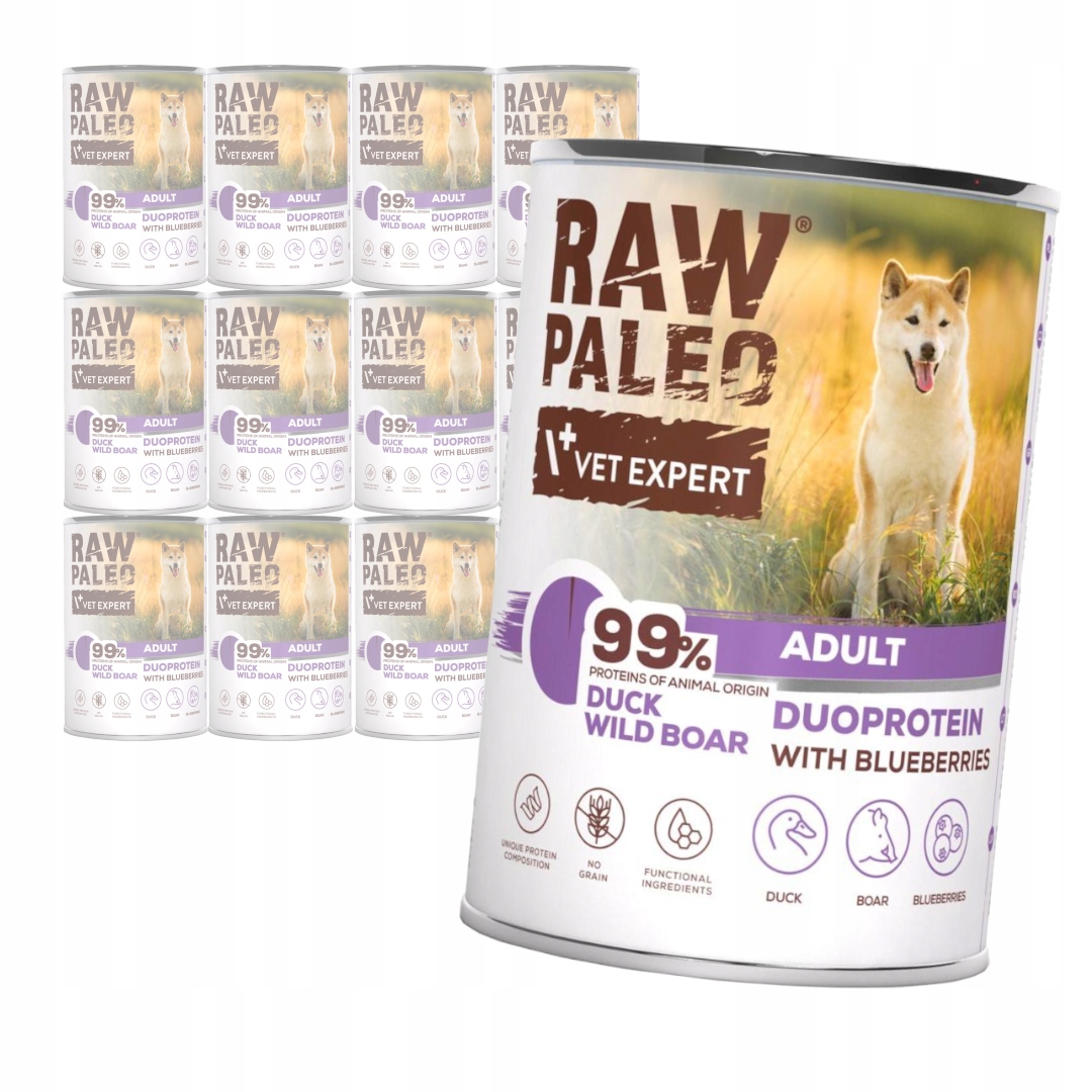 Raw Paleo Duck&amp;Boar Adult Duo 12x400g Vlhké Krmivo pro psy Kachna Divočák
