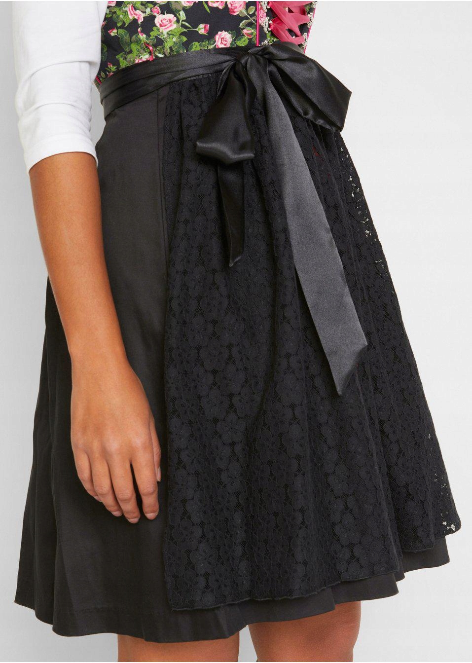 CZARNY KORONKOWY FARTUCH Bonprix _ZT 48 Wzór dominujący bez wzoru