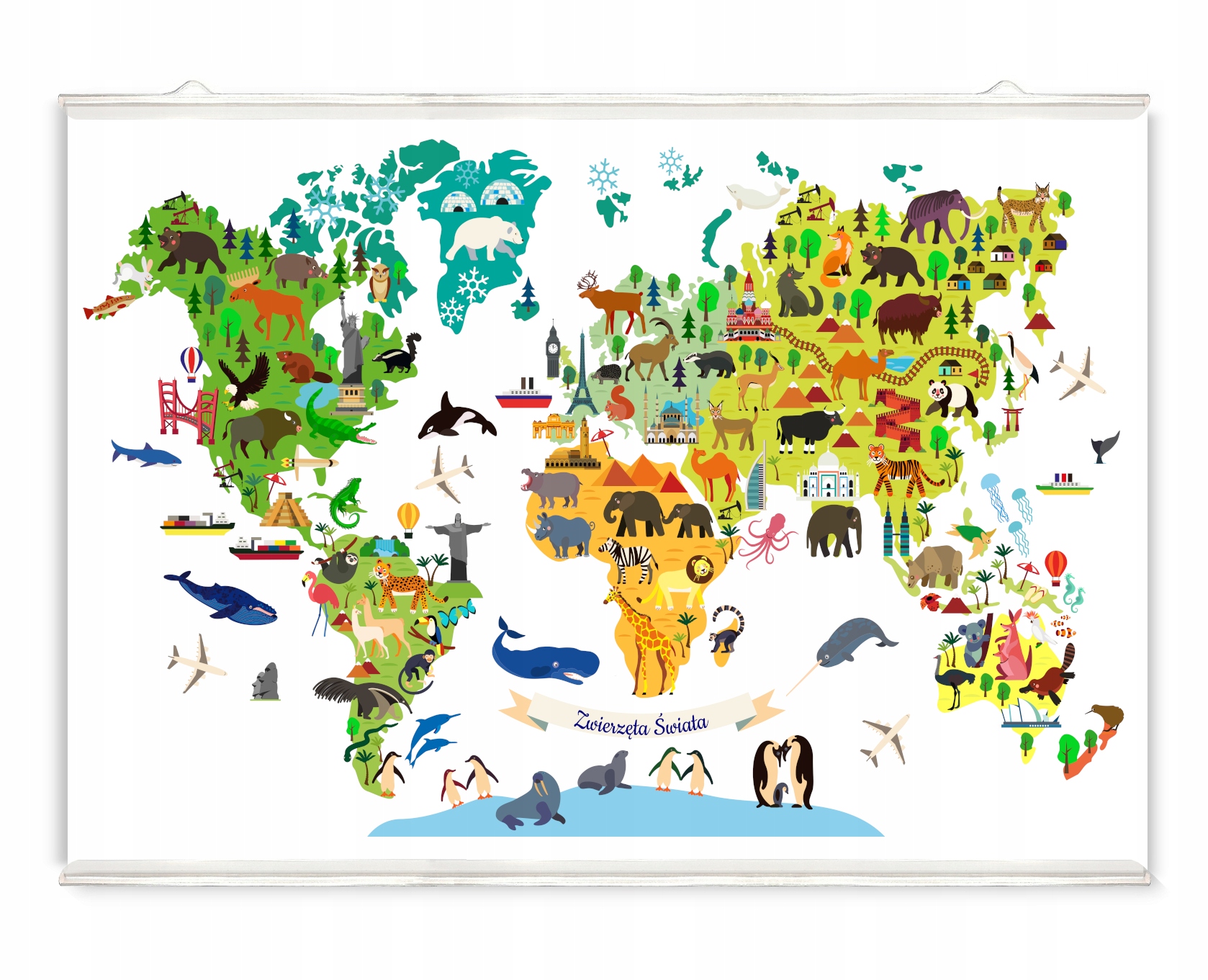 Plakat dla dzieci mapa zwierząt świat zwierzęta