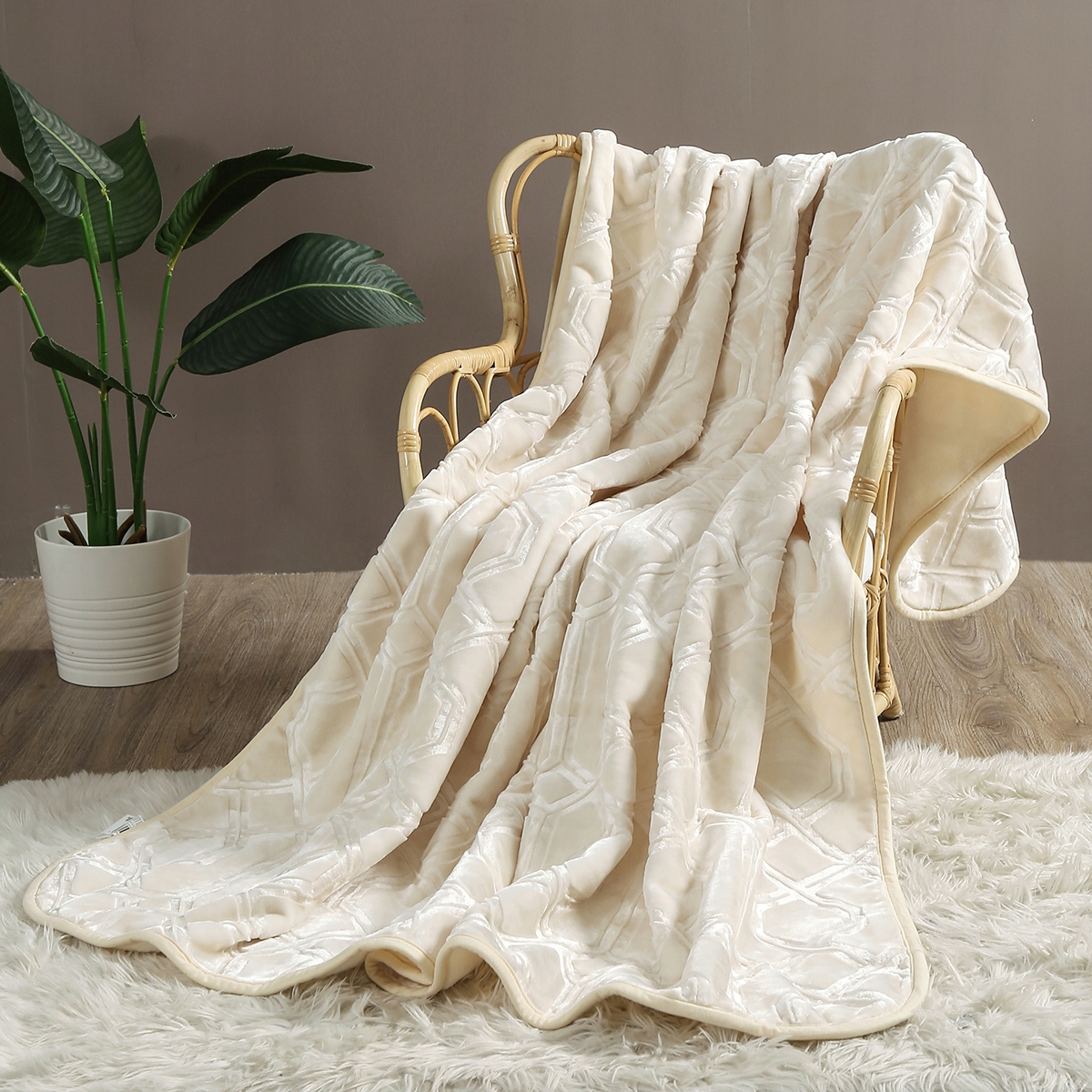 Ecru Béžová Teplá Deka Tlustý Měkký Přehoz Na Postel Pohovka 200x220 Vito