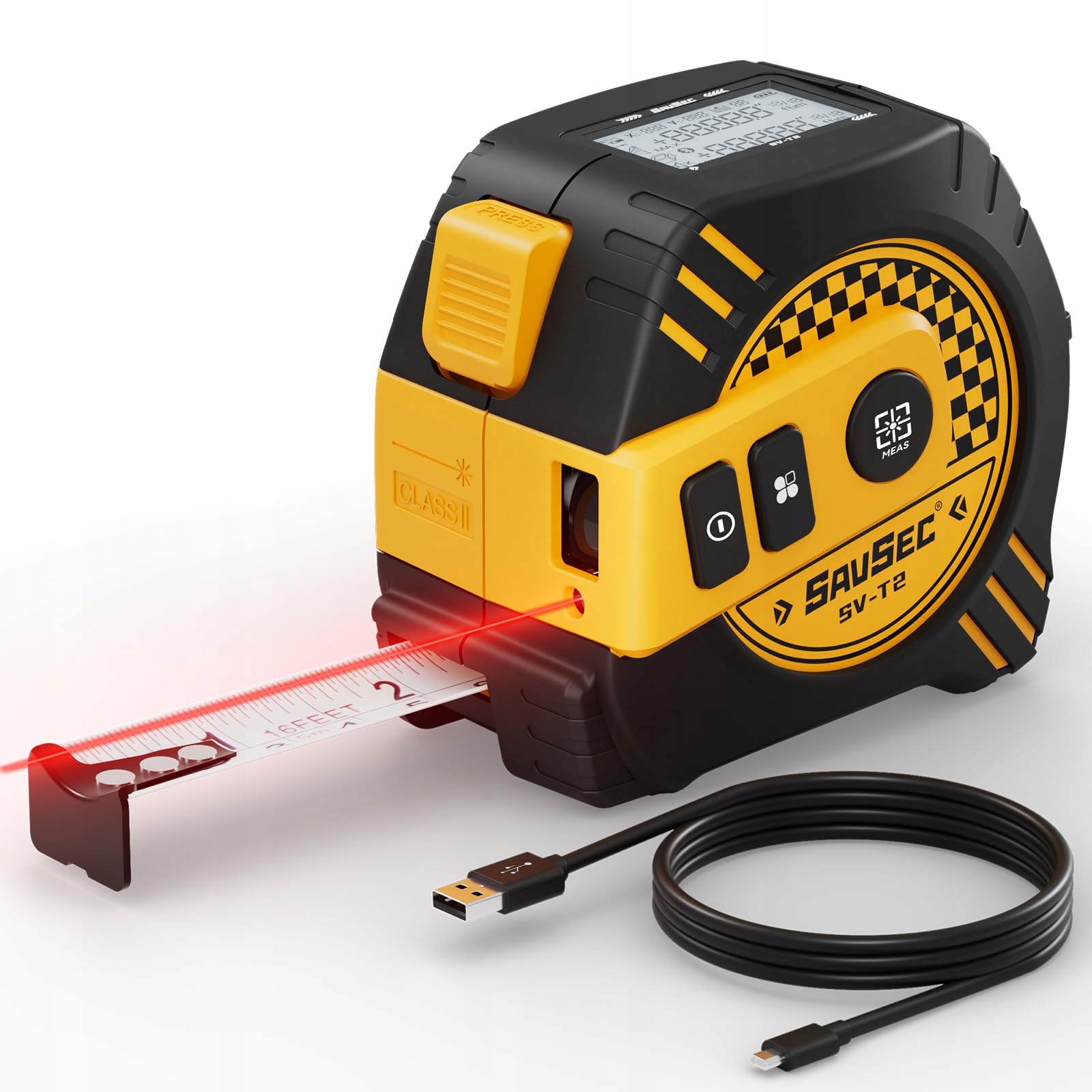 SAVSEC Laserowy Dalmierz 2w1 40m Cyfrowa Miarka LCD — miniatura 2