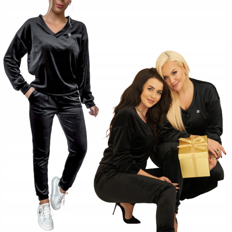 Dámský Velurový Komplet MOON-8128 M Černý